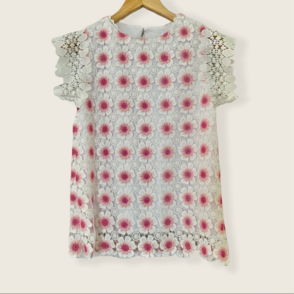 J Crew Floral Crochet Short Sleeve Blouse NWT